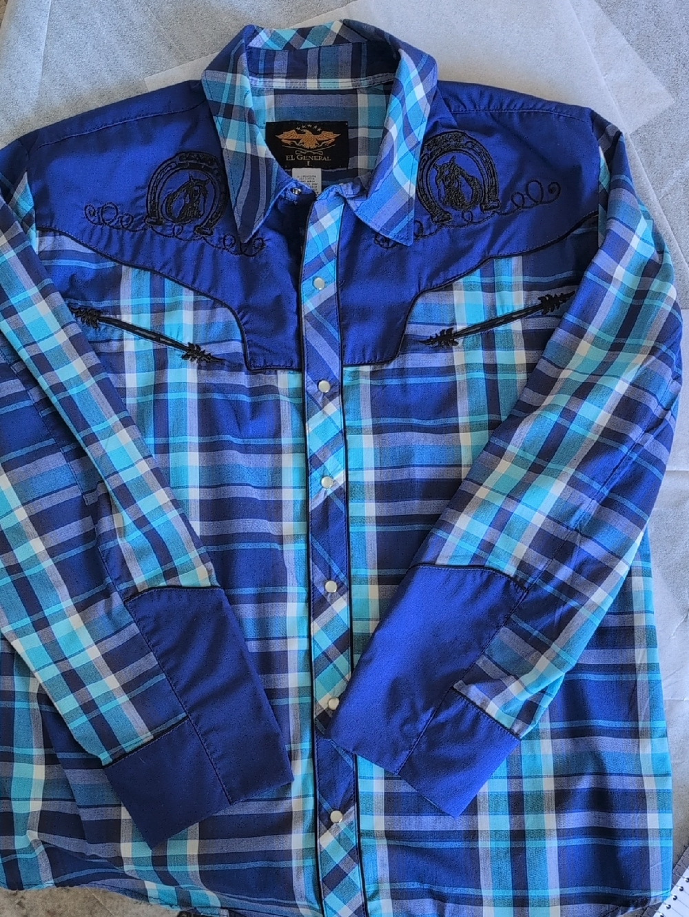 El General Blue Plaid Men's Western Shirt - Long Sleeve
